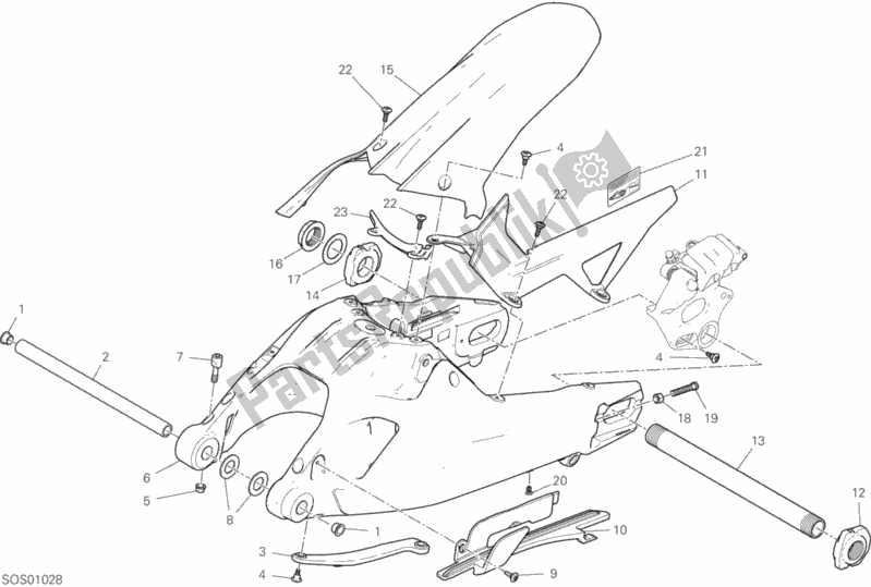 All parts for the Swing Arm of the Ducati Multistrada 950 S SW Brasil 2020